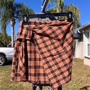 Unique plaid wrap mini skirt